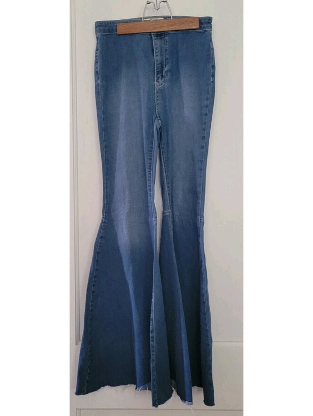 We The Free People Mindy High Rise Rigid Flare Raw Hem Jeans 27 Wide Leg